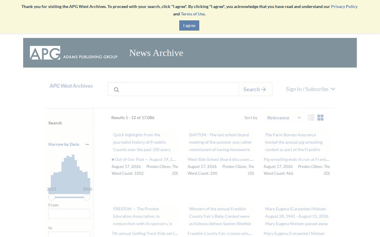Franklin County Preston Citizen archive for police news and arrest-record research