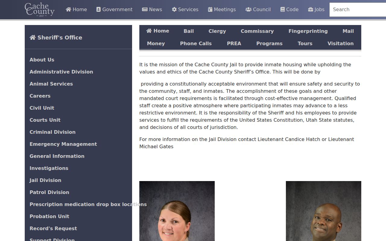 Franklin County partner Cache County Jail booking and current inmate record notice
