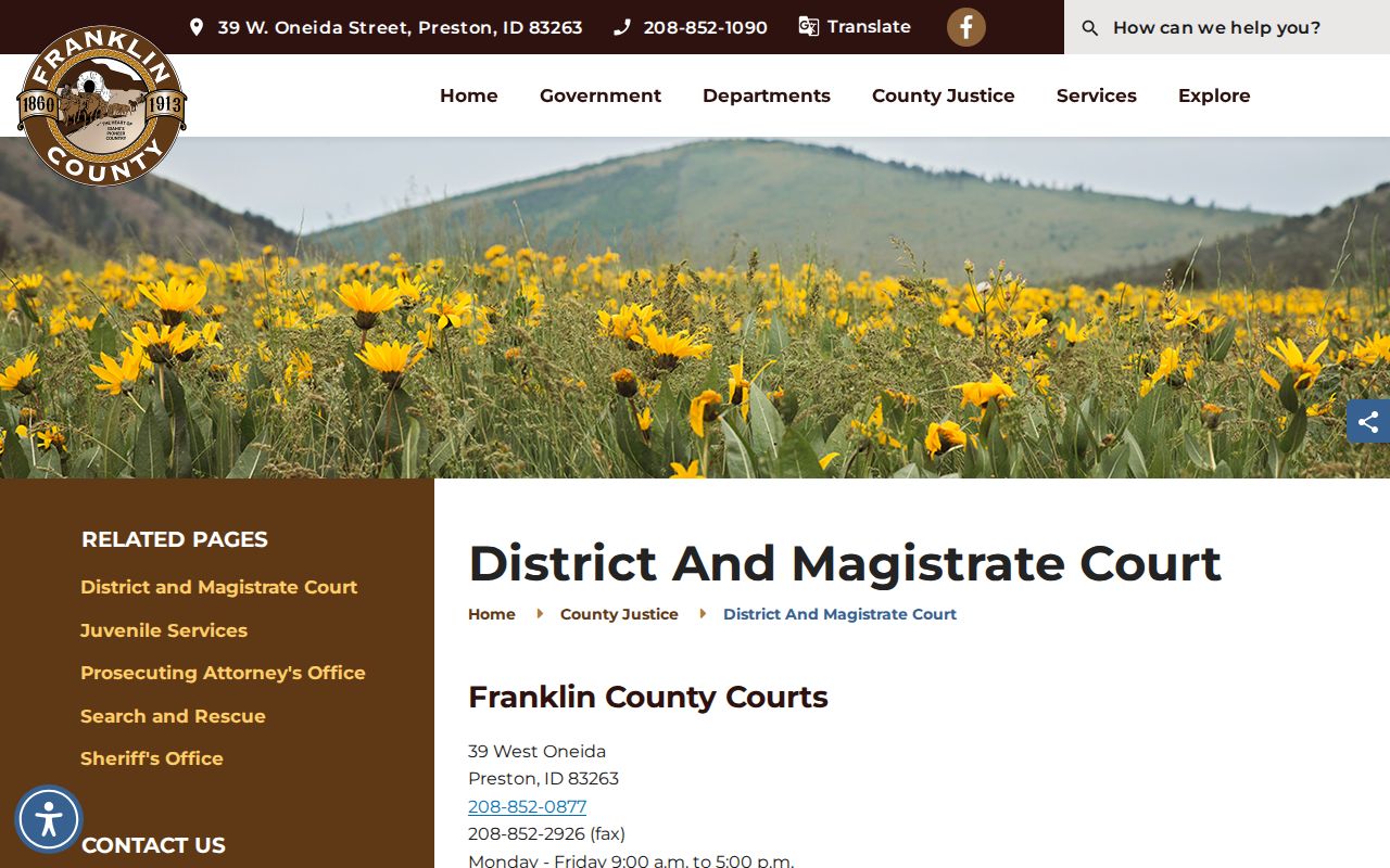 Franklin County official court and detention links for booking disposition records